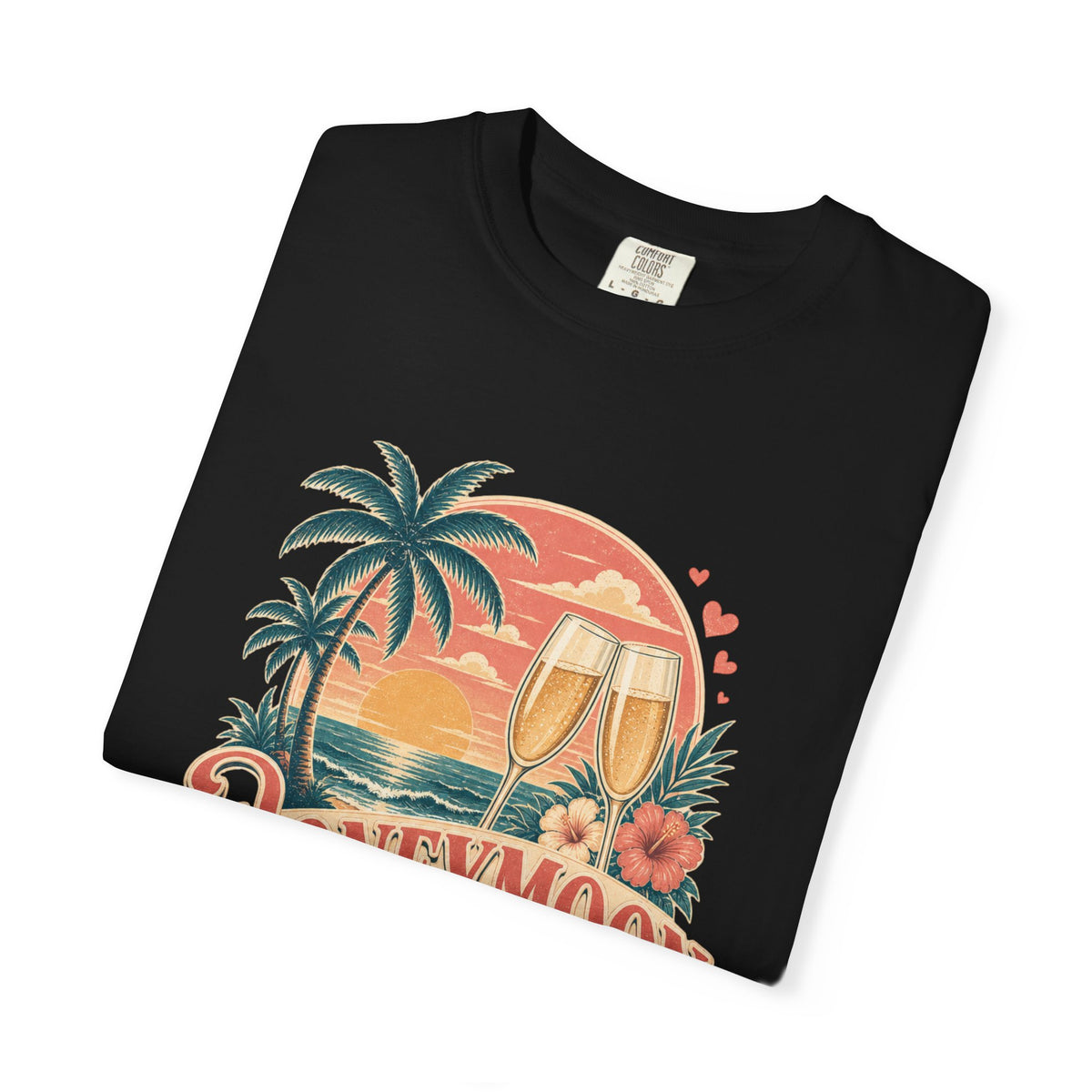 Honeymoon Mode T-Shirt — Tropical Sunset Couple Vacation Tee