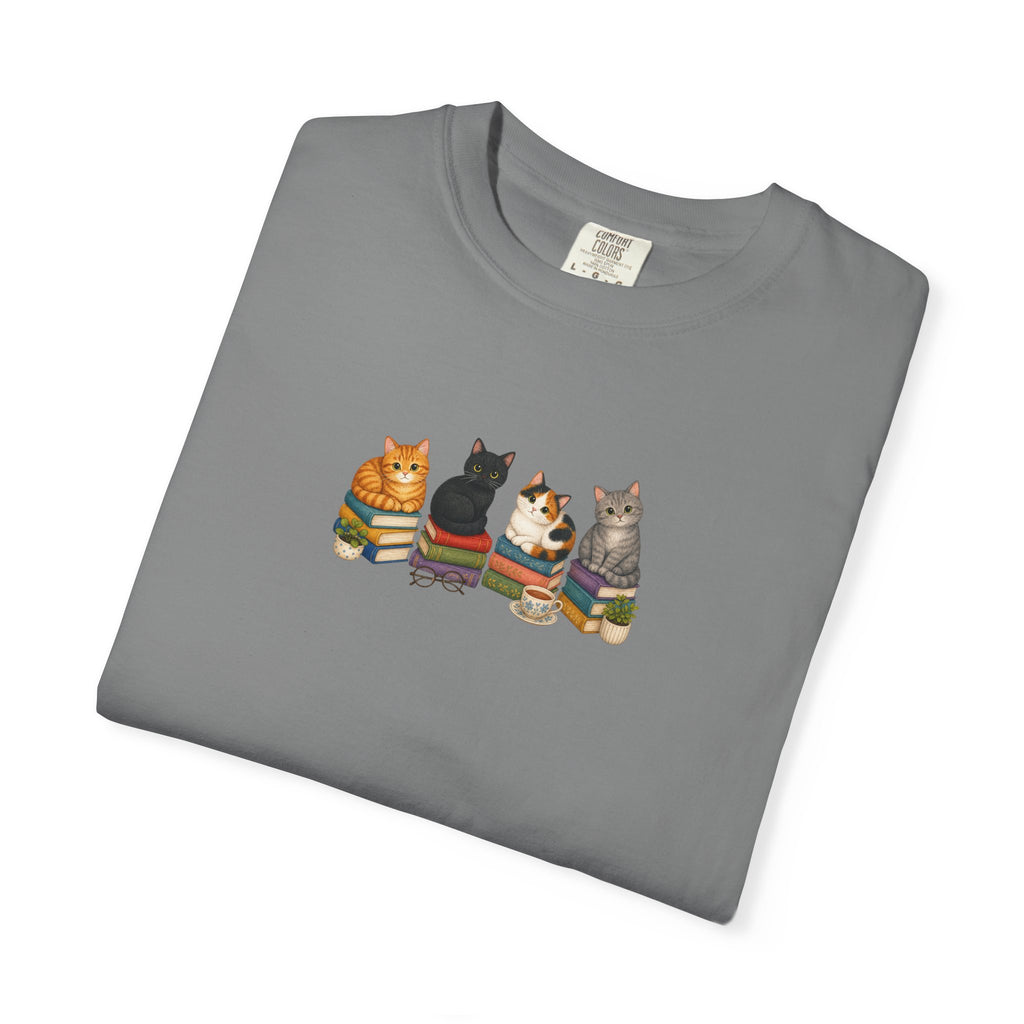 Cat Knit Crew T-Shirt — Cozy Cats Sitting Together Graphic Tee