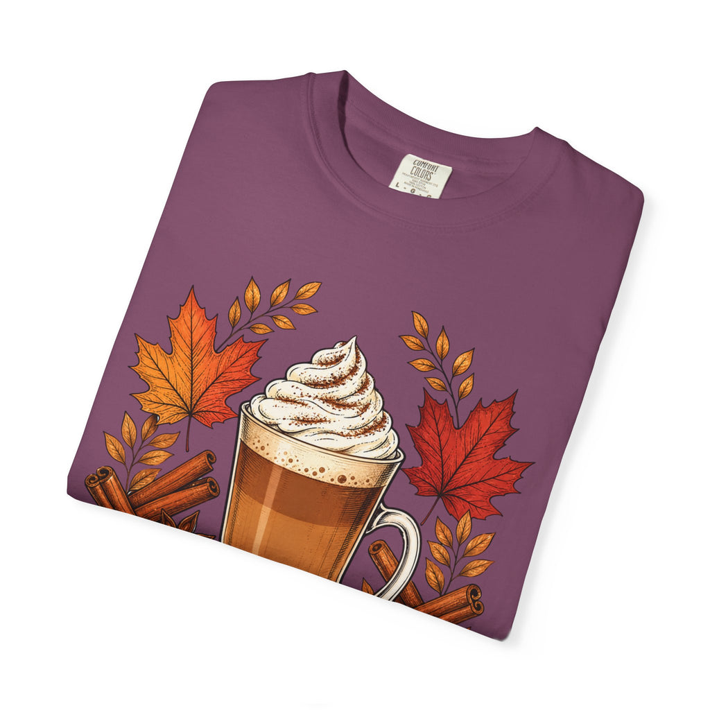 Pumpkin Spice Latte T-Shirt — Autumn Coffee Fall Leaves Tee
