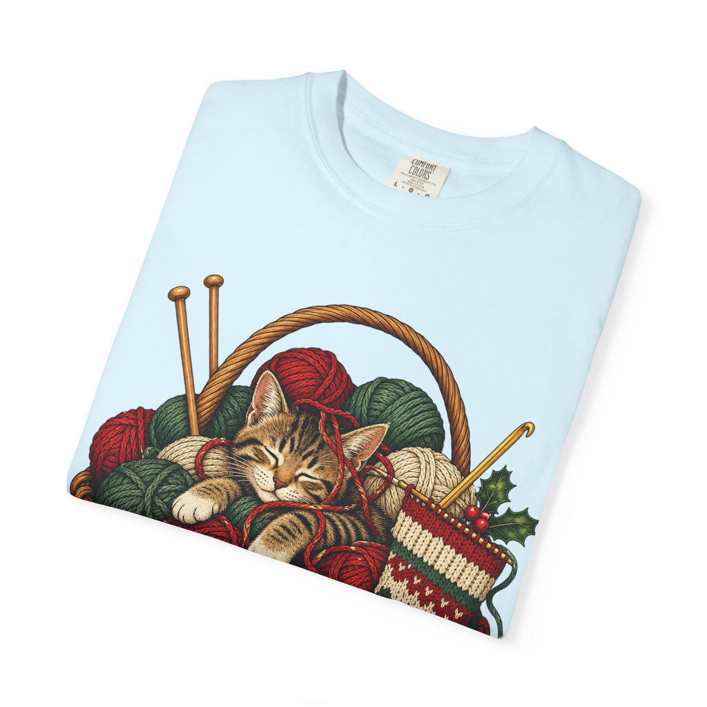 Cat in Yarn Basket T‑Shirt — Cozy Holiday Knitting Cat Tee