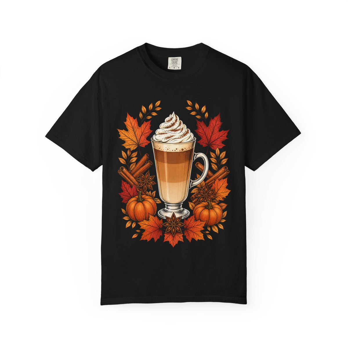 Pumpkin Spice Latte T-Shirt — Autumn Coffee Fall Leaves Tee