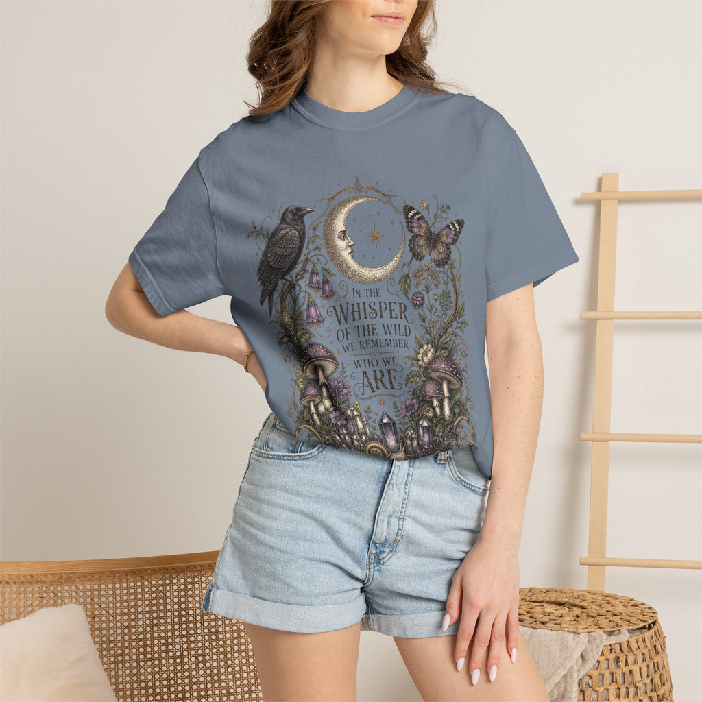 Whisper of the Wild T-Shirt — Moon, Raven & Mushroom Nature Graphic