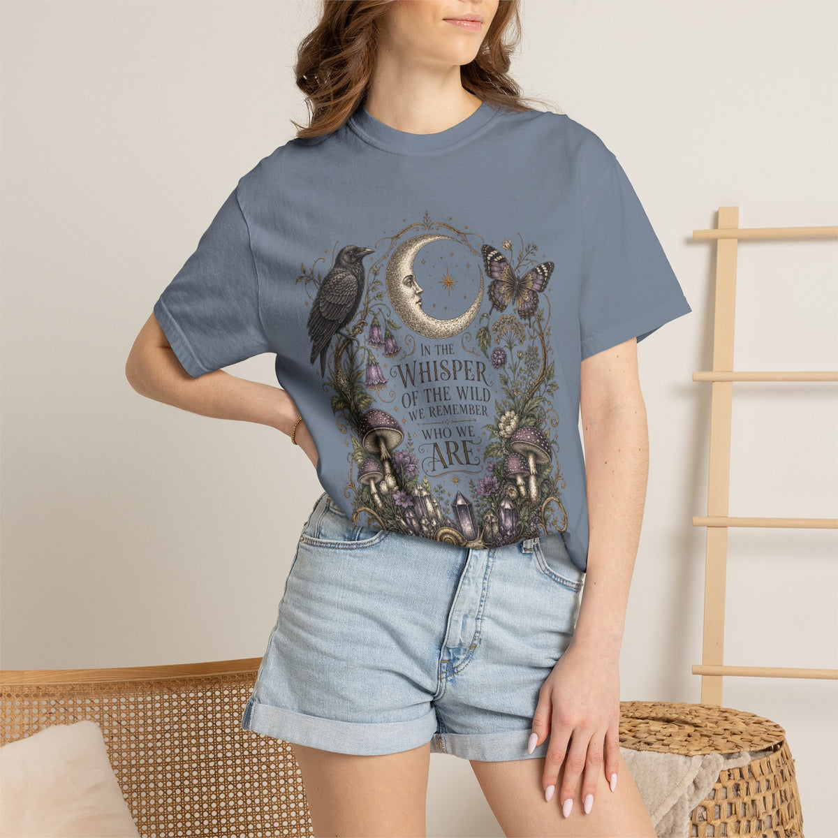 Whisper of the Wild T-Shirt — Moon, Raven & Mushroom Nature Graphic