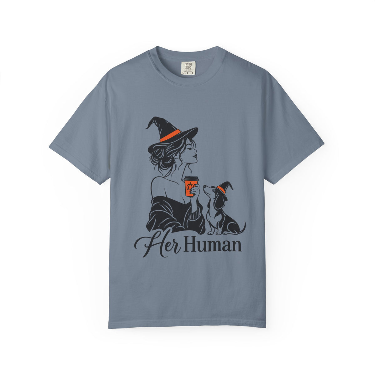 Her Human Witch Tee — Halloween Witch & Dog Graphic T-Shirt