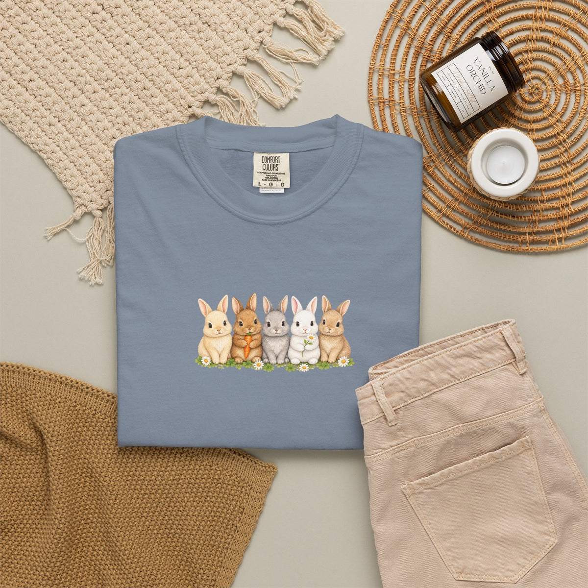 Bunny Row T‑Shirt — Cute Watercolor Rabbits Graphic Tee