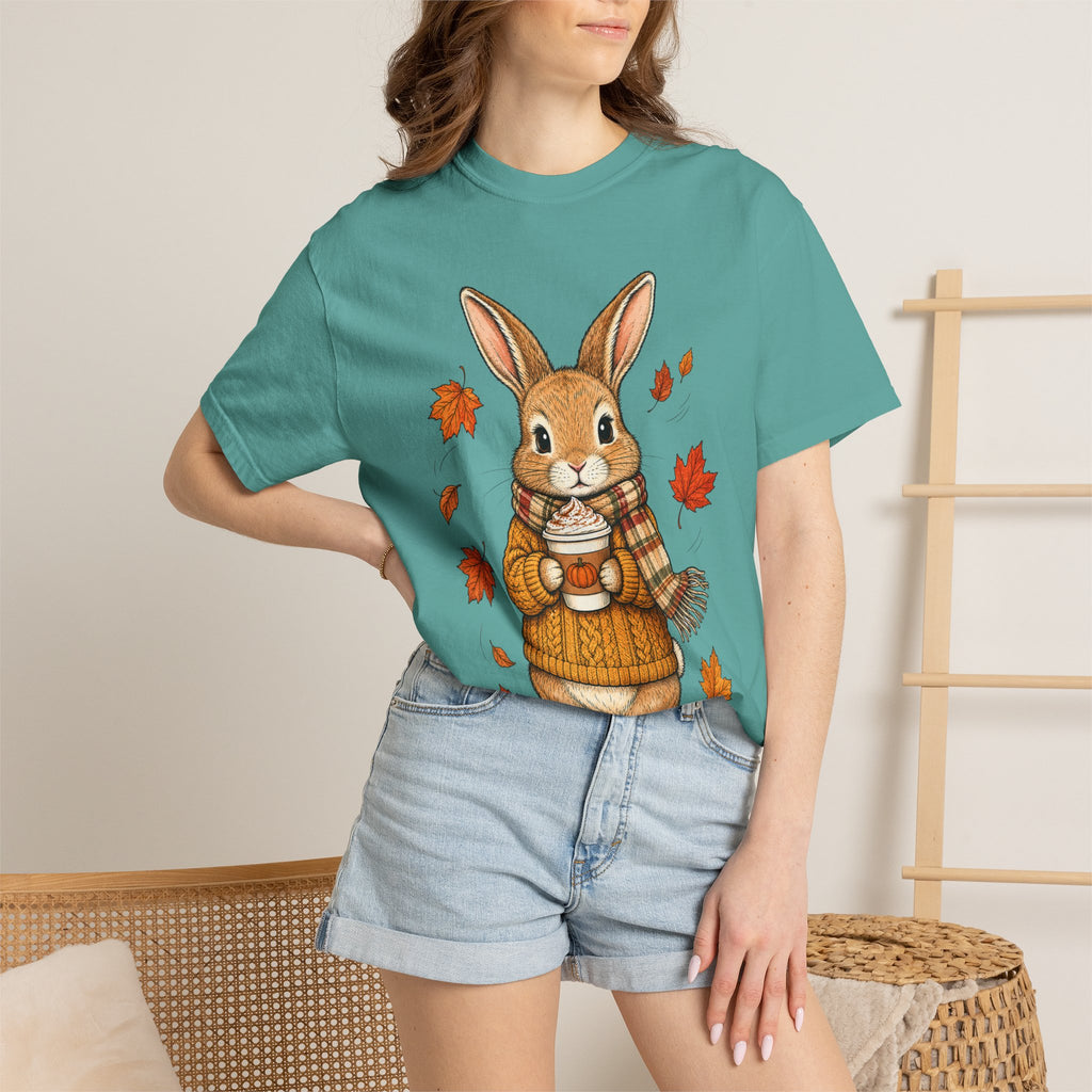 Autumn Bunny Tee — Cozy Fall Rabbit with Scarf & Hot Cocoa