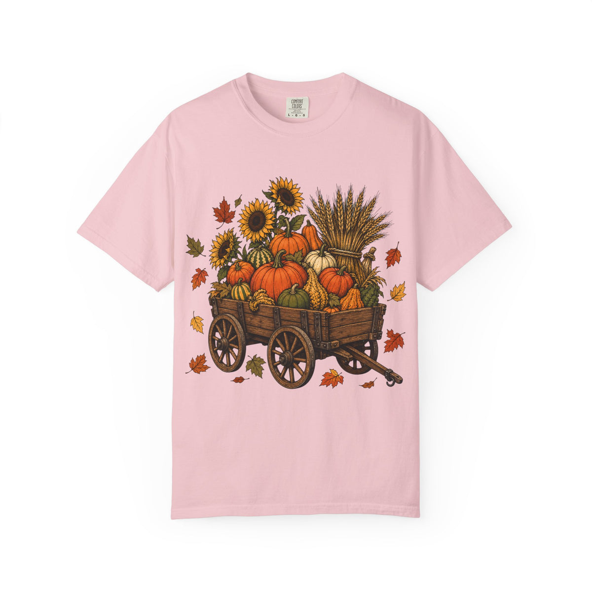 Autumn Harvest Wagon T-Shirt — Pumpkin & Sunflower Fall Tee