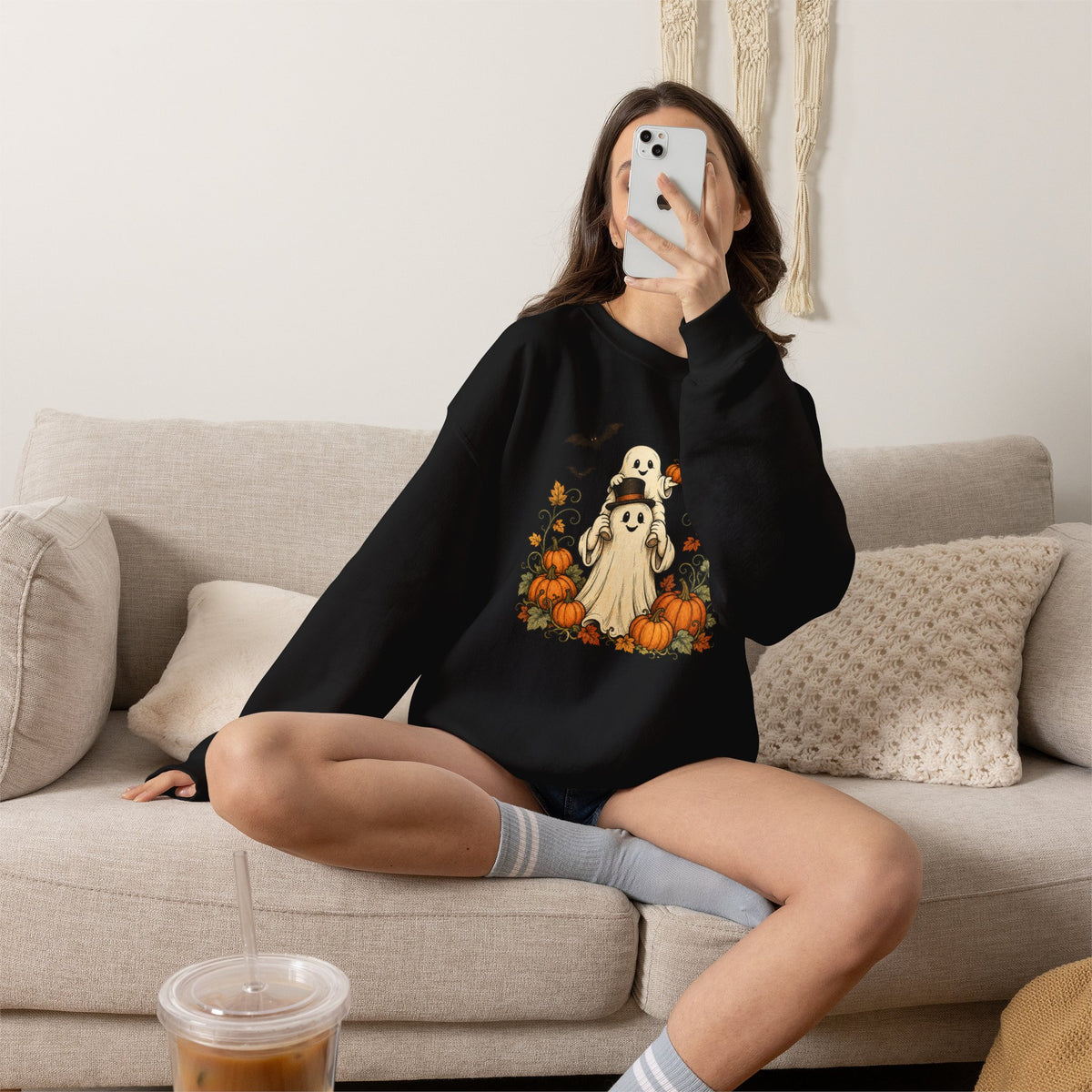 Halloween Pumpkin Ghost Crewneck Sweatshirt
