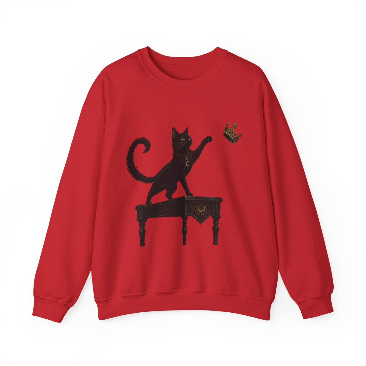 Cat with Crown Crewneck Sweatshirt — Playful Black Cat Graphic