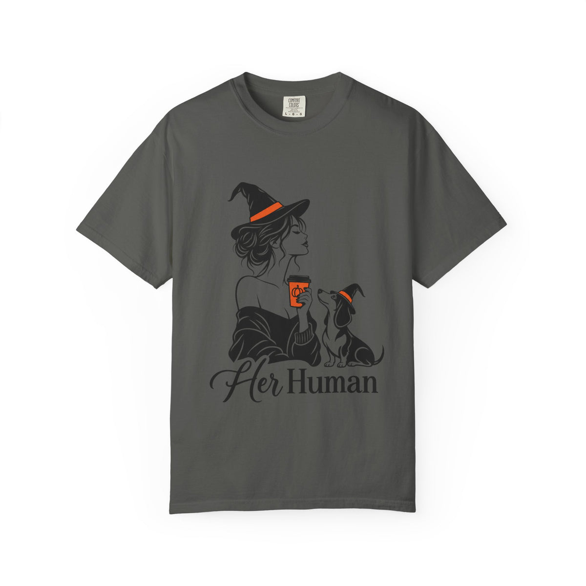Her Human Witch Tee — Halloween Witch & Dog Graphic T-Shirt