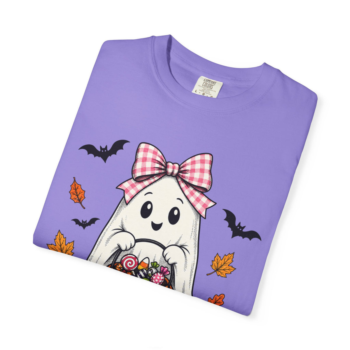 Cute Halloween Ghost T-Shirt — Trick-or-Treat Pumpkin & Bats