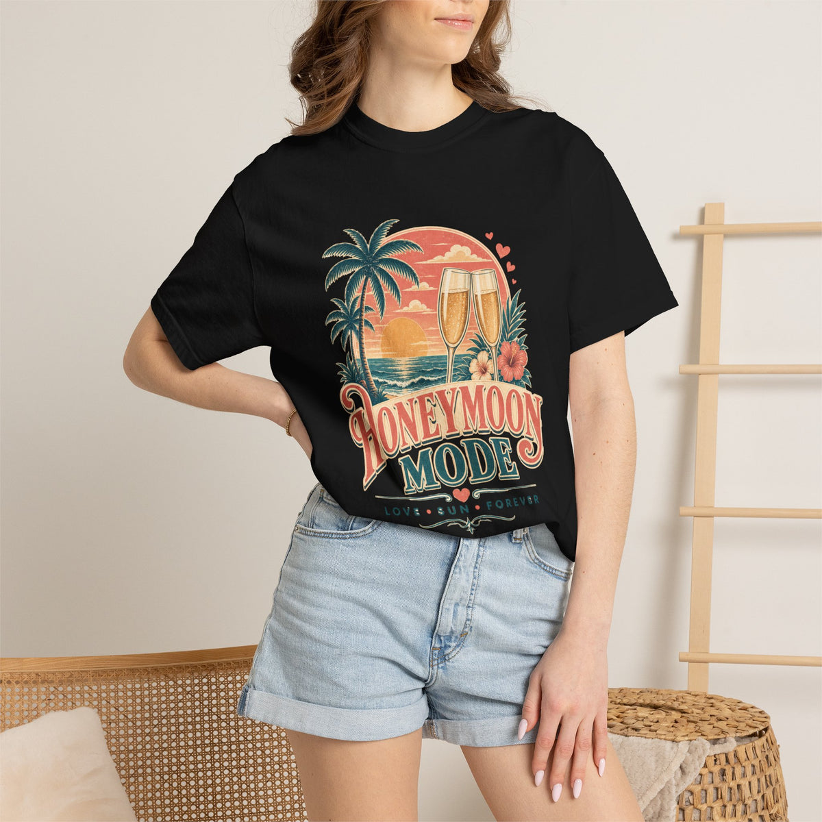 Honeymoon Mode T-Shirt — Tropical Sunset Couple Vacation Tee
