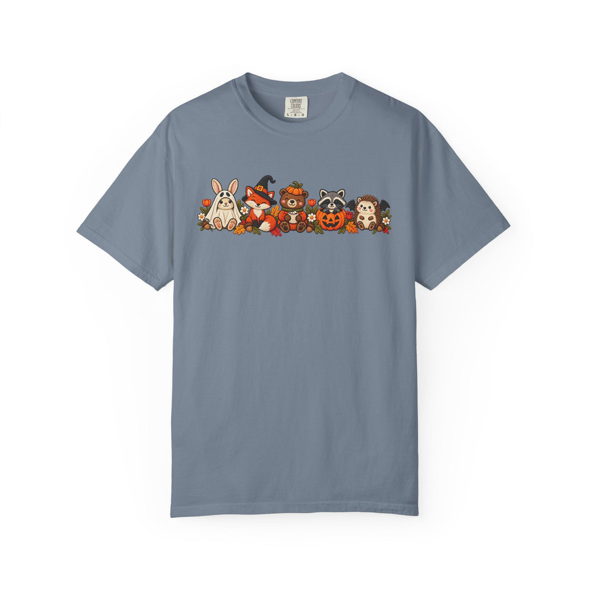 Halloween Critter Lineup T-Shirt — Cute Pumpkin, Witch & Bunny Spooky Crew
