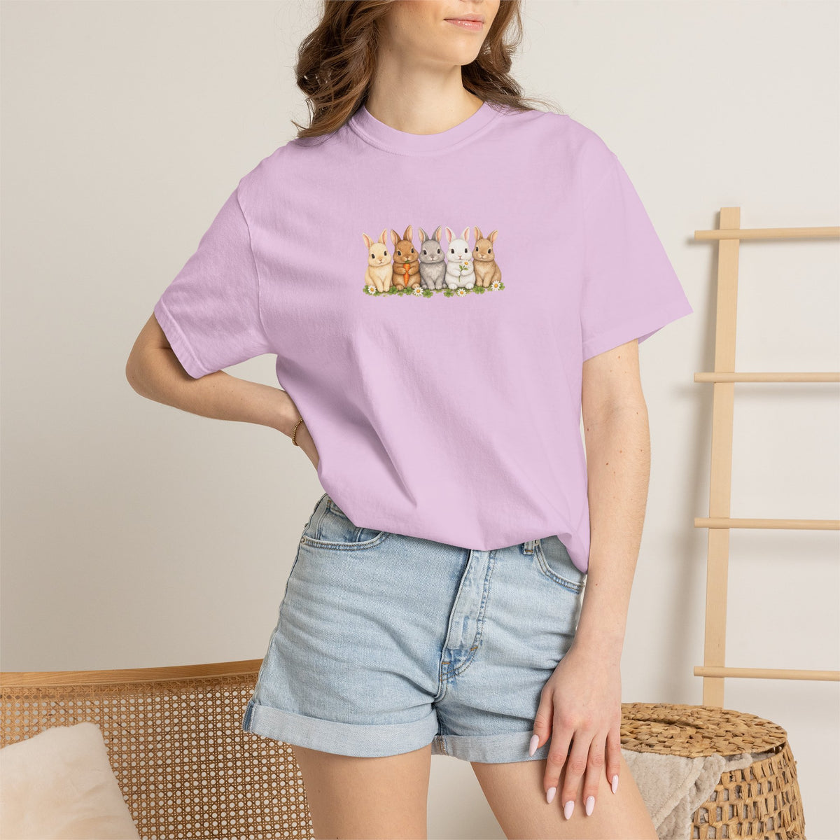 Bunny Row T‑Shirt — Cute Watercolor Rabbits Graphic Tee
