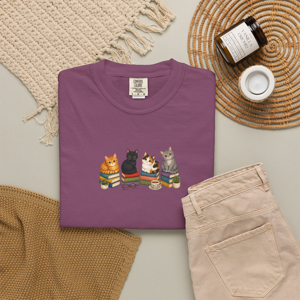 Cat Knit Crew T-Shirt — Cozy Cats Sitting Together Graphic Tee