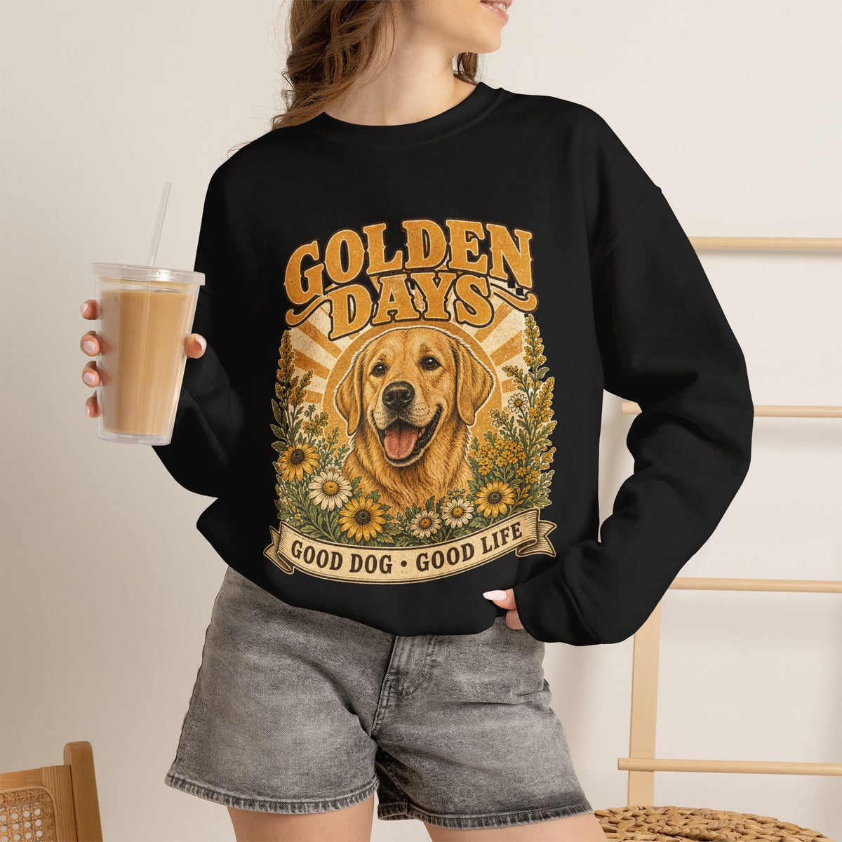 Sweatshirt — "Golden Days: Good Dog • Good Life" Retro Golden Retriever Crewneck