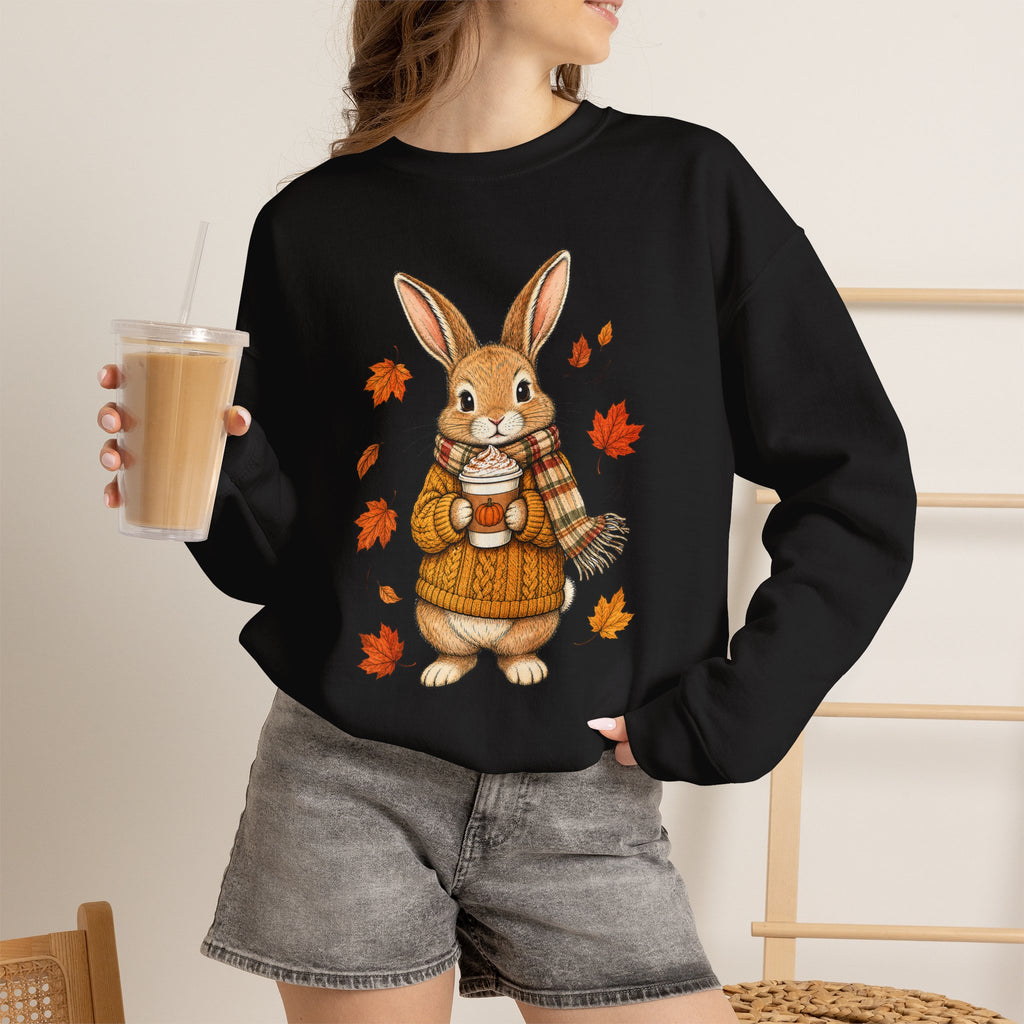 Autumn Bunny Sweatshirt – Cozy Fall Rabbit Holding Coffee