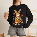 Autumn Bunny Sweatshirt – Cozy Fall Rabbit Holding Coffee