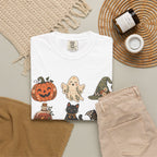 Halloween-Icons T-Shirt — Niedliches Retro-T-Shirt mit Kürbissen, Geist, Katze & Totenkopf