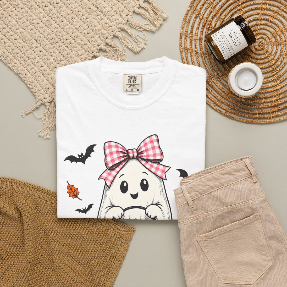 Cute Halloween Ghost T-Shirt — Trick-or-Treat Pumpkin & Bats