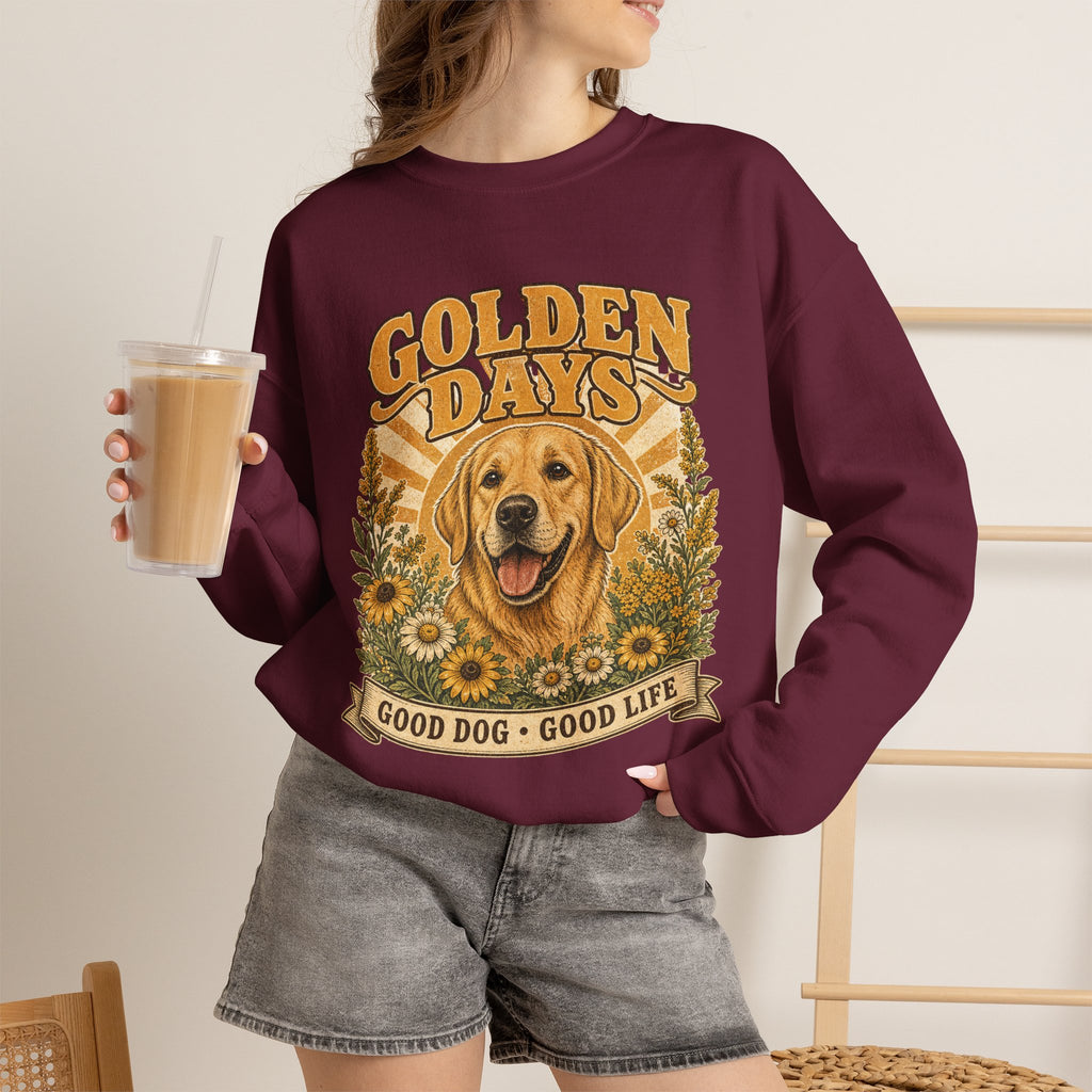 Sweatshirt — "Golden Days: Good Dog • Good Life" Retro Golden Retriever Crewneck
