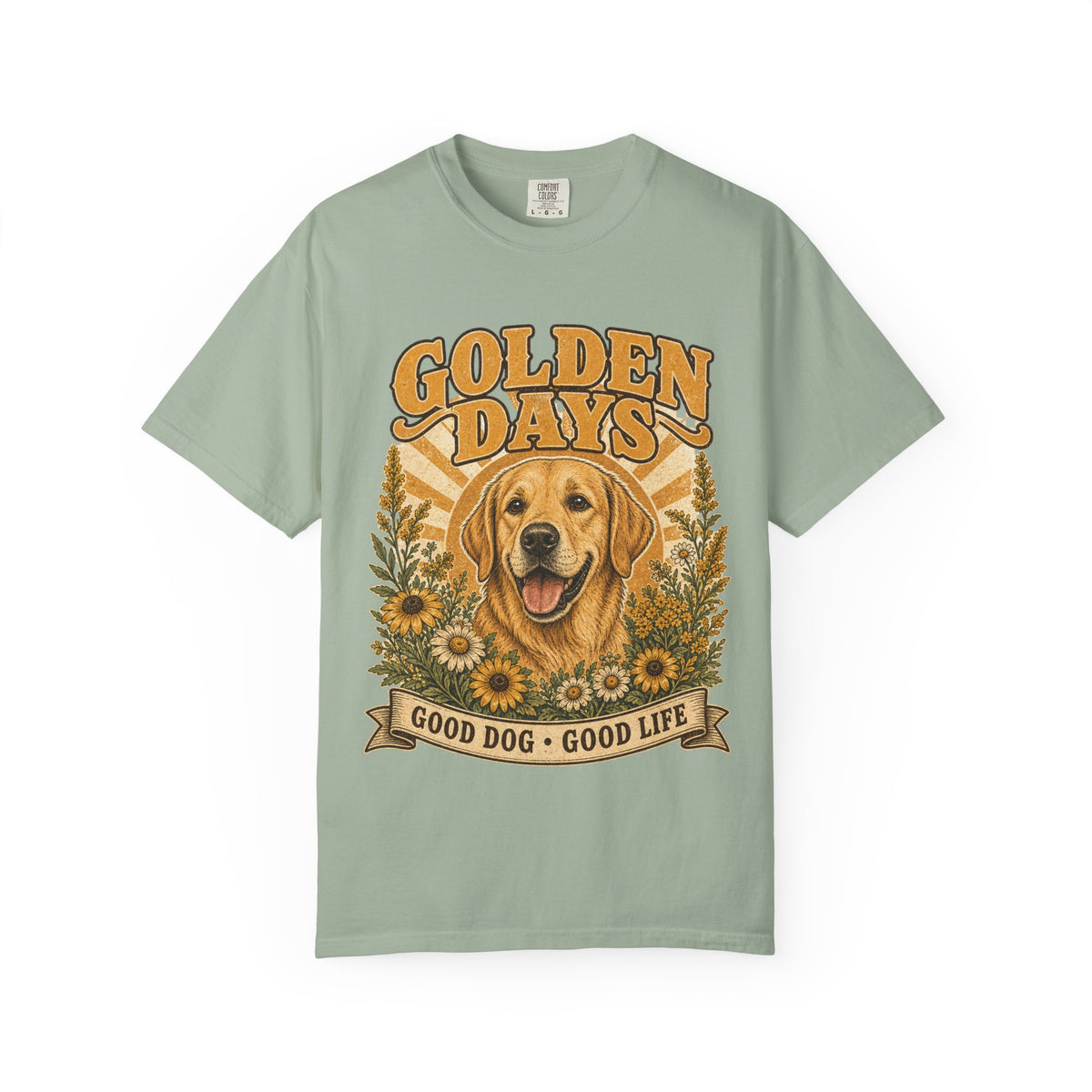 Golden Days Golden Retriever T-Shirt — "Good Dog • Good Life" Vintage Floral Tee
