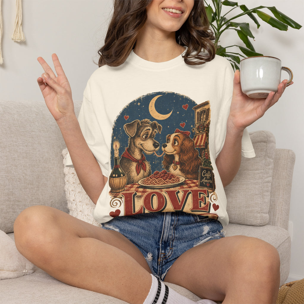 T-Shirt — "Love at First Bite" Vintage Pizza Date Dogs Tee