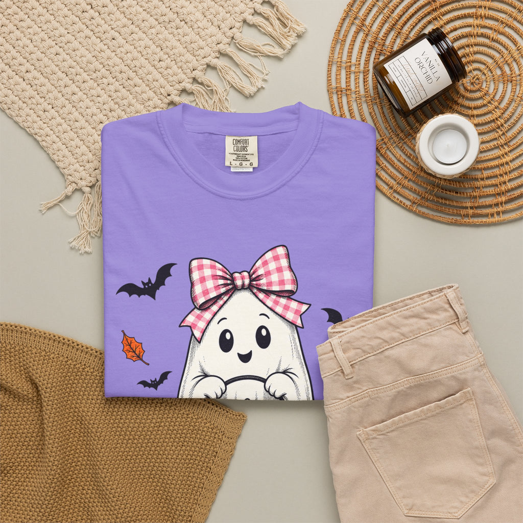 Cute Halloween Ghost T-Shirt — Trick-or-Treat Pumpkin & Bats