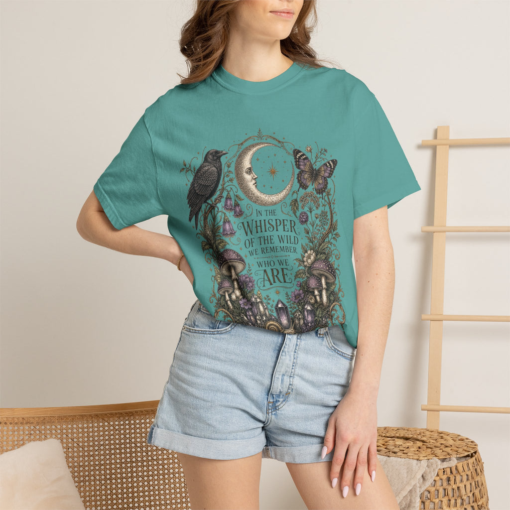 Whisper of the Wild T-Shirt — Moon, Raven & Mushroom Nature Graphic