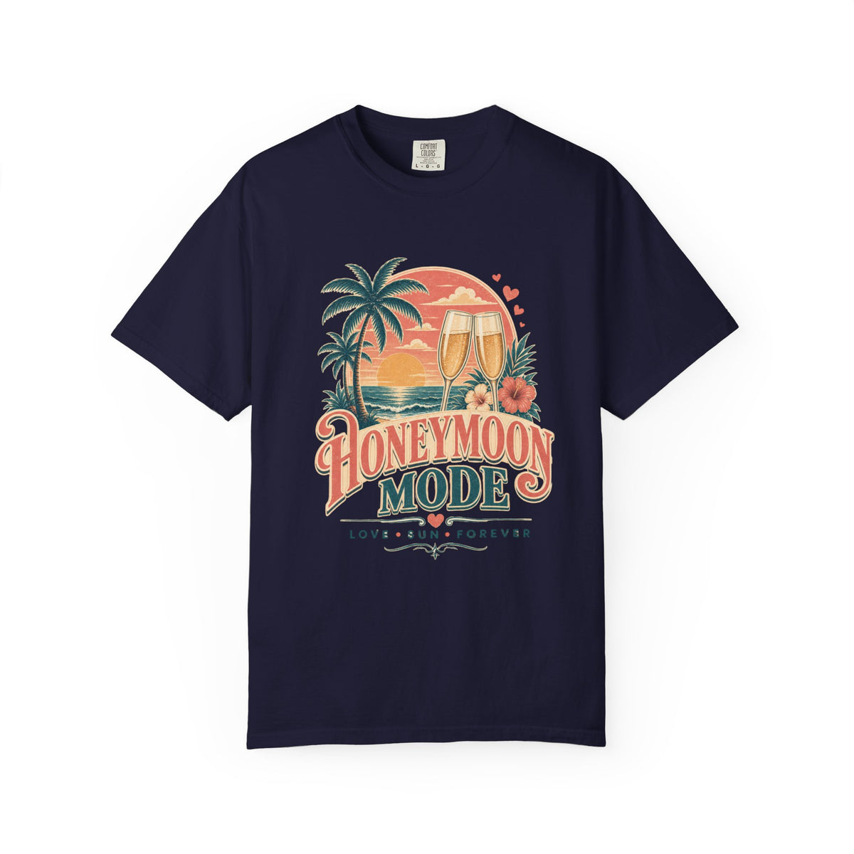 Honeymoon Mode T-Shirt — Tropical Sunset Couple Vacation Tee