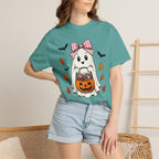 Cute Halloween Ghost T-Shirt — Trick-or-Treat Pumpkin & Bats