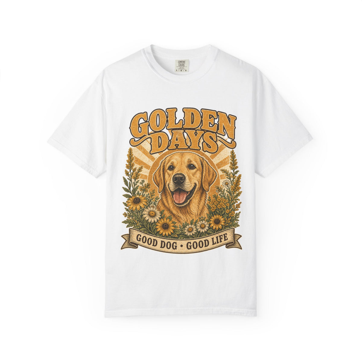 Golden Days Golden Retriever T-Shirt — "Good Dog • Good Life" Vintage Floral Tee
