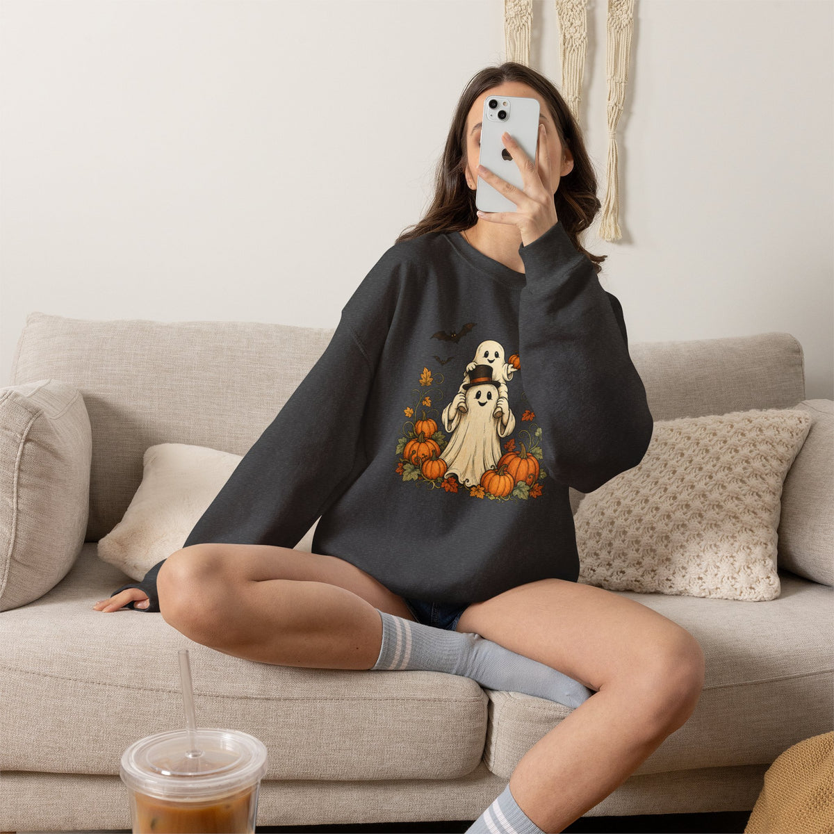 Halloween Pumpkin Ghost Crewneck Sweatshirt
