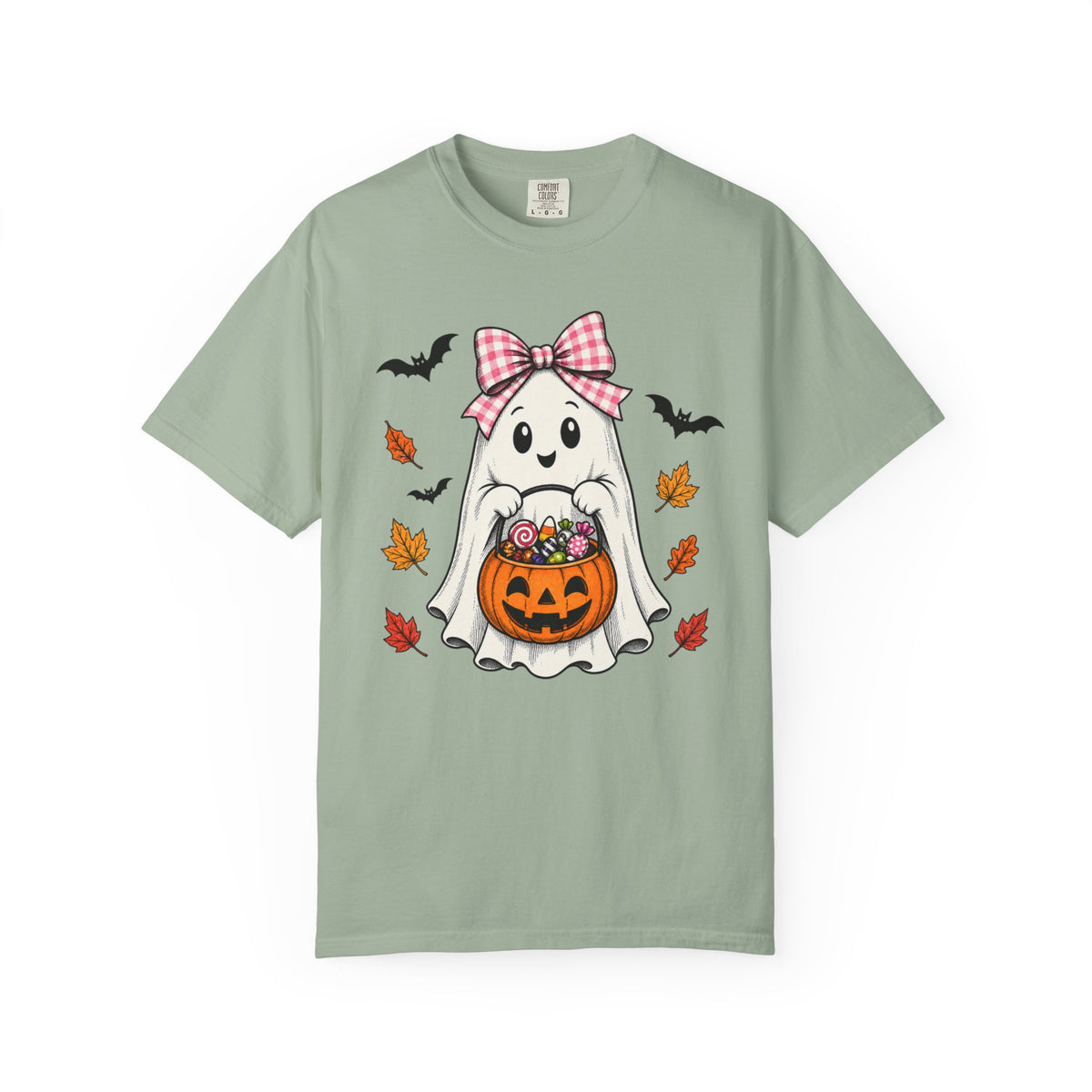 Cute Halloween Ghost T-Shirt — Trick-or-Treat Pumpkin & Bats
