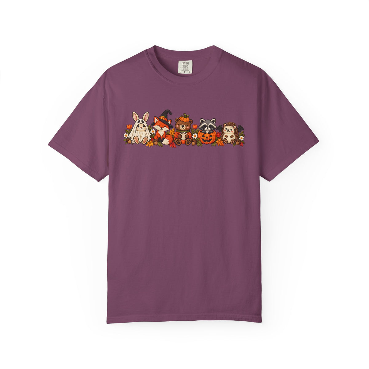 Halloween Critter Lineup T-Shirt — Cute Pumpkin, Witch & Bunny Spooky Crew