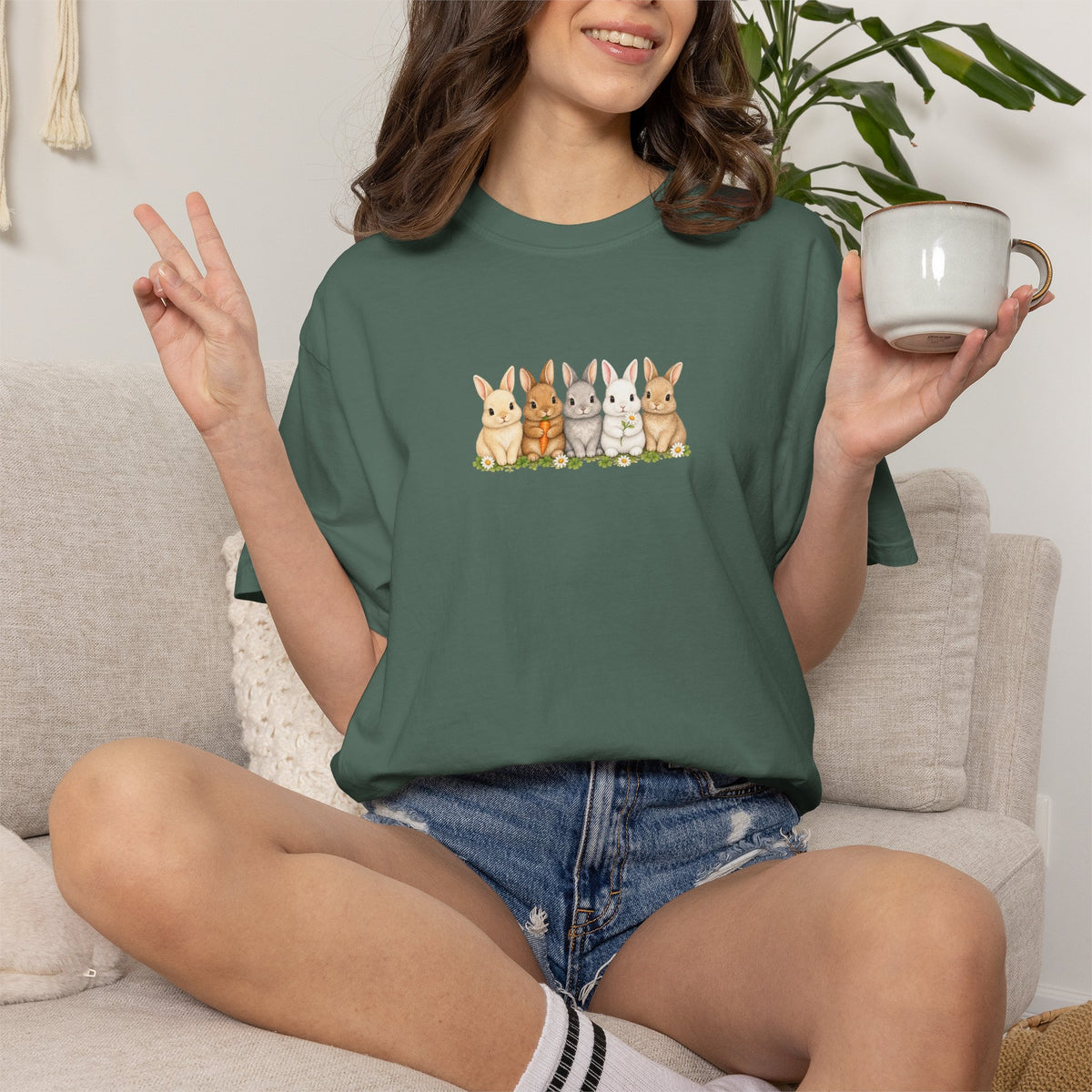 Bunny Row T‑Shirt — Cute Watercolor Rabbits Graphic Tee
