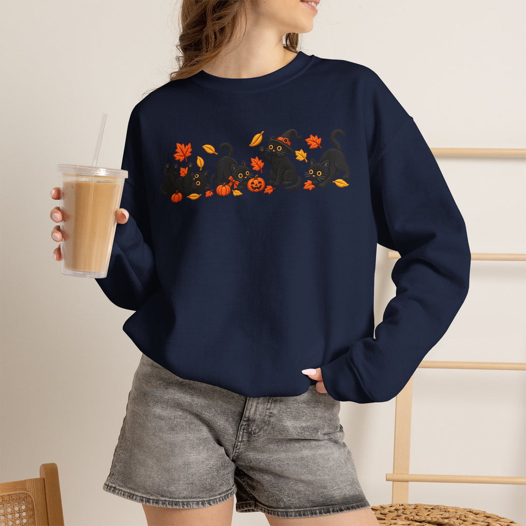 Herbst-Sweatshirt mit schwarzem Katzen-Motiv