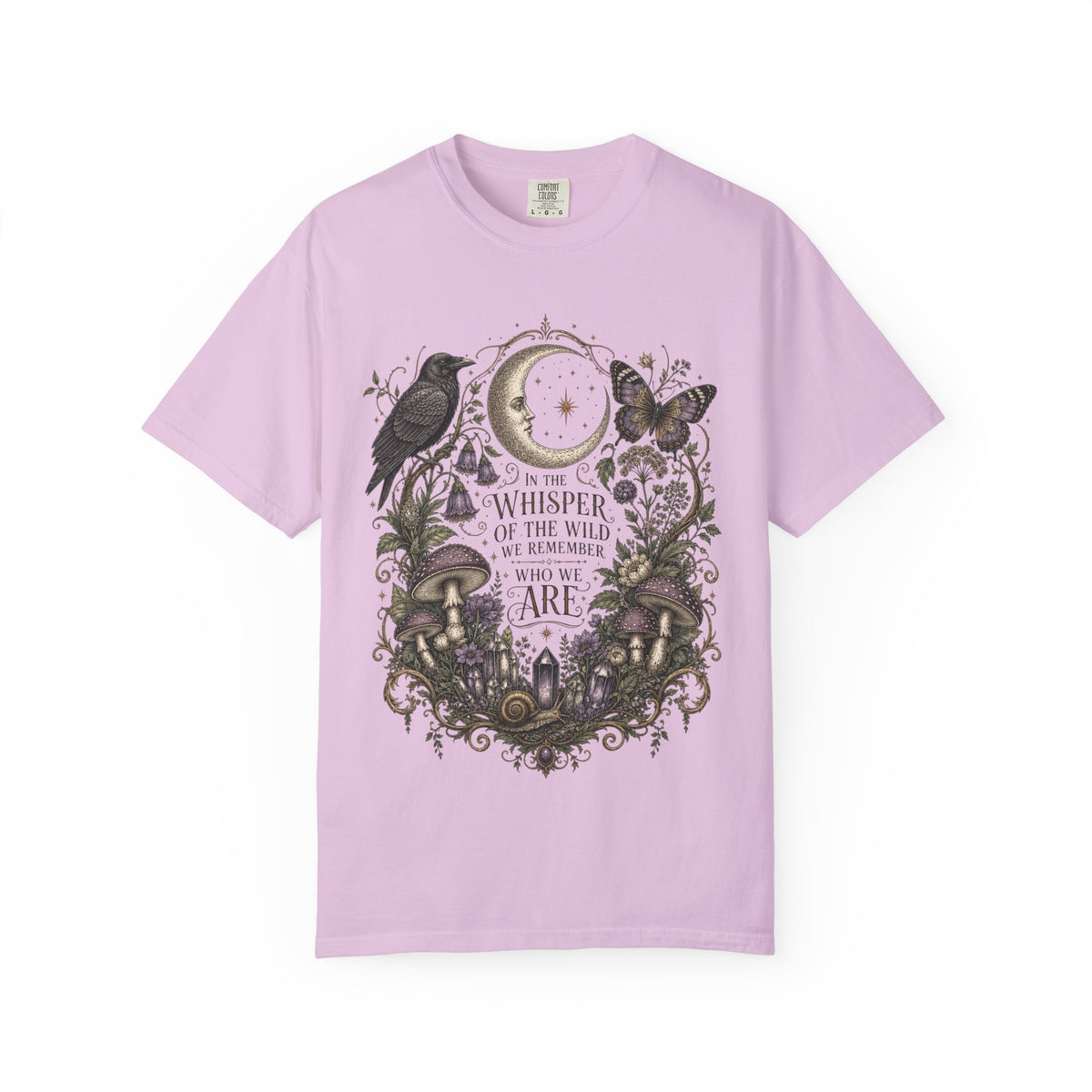 Whisper of the Wild T-Shirt — Moon, Raven & Mushroom Nature Graphic