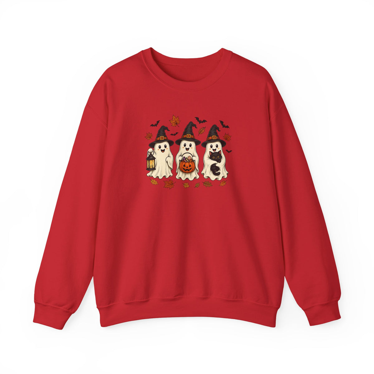 Halloween Puppy Ghosts Sweatshirt — Cute Dogs in Witch Hats with Jack-o'-Lantern