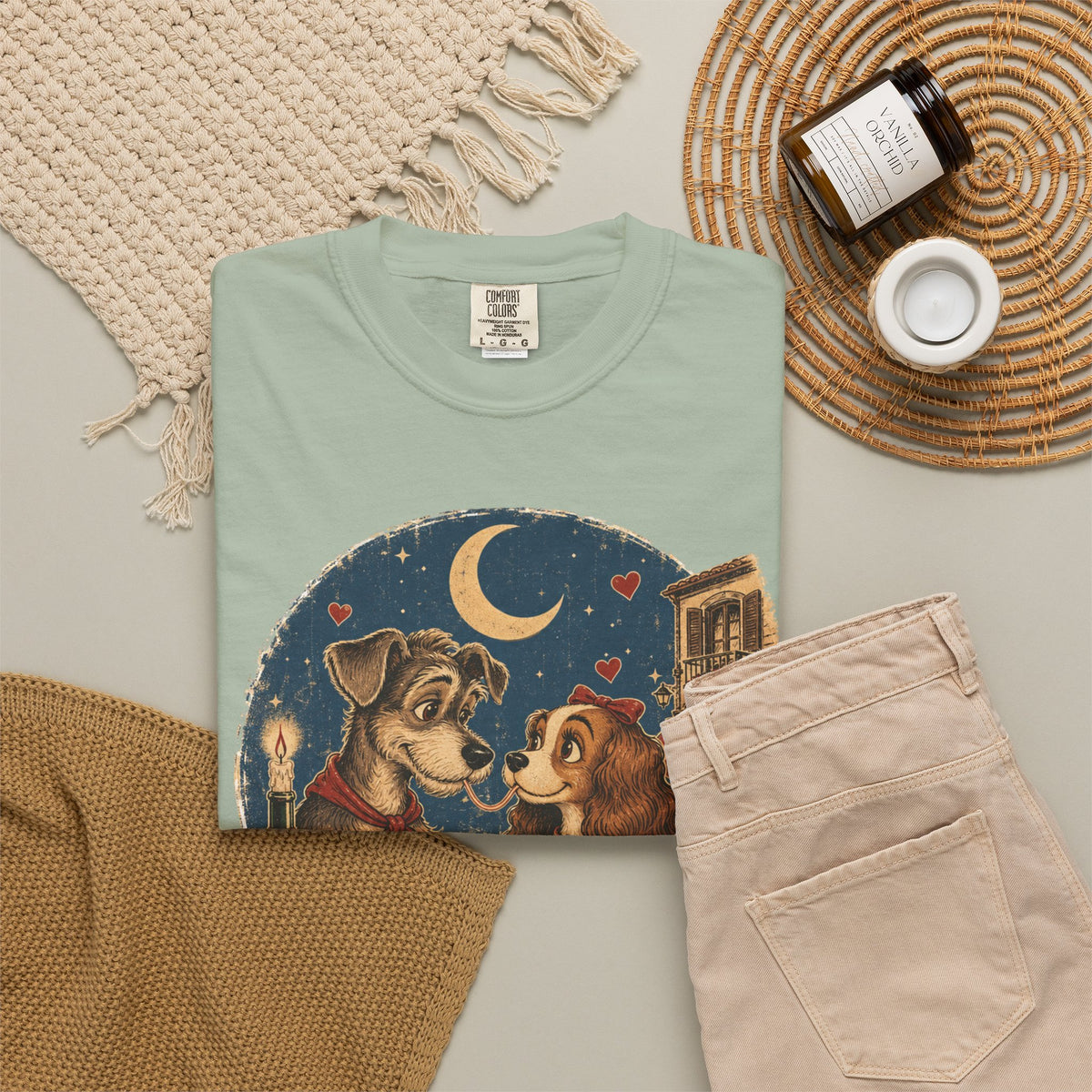 T-Shirt — "Love at First Bite" Vintage Pizza Date Dogs Tee