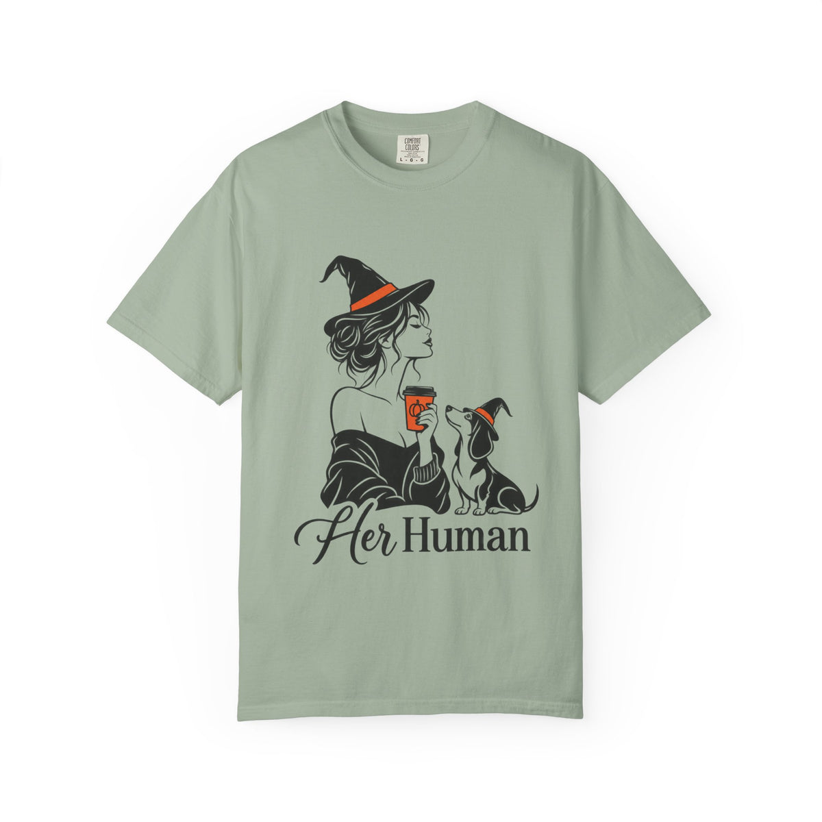 Her Human Witch Tee — Halloween Witch & Dog Graphic T-Shirt