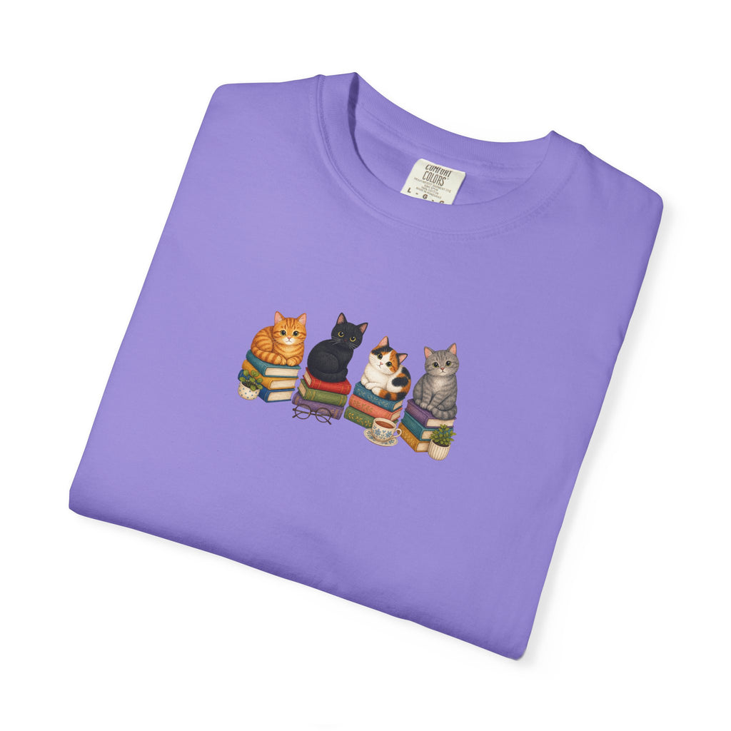 Cat Knit Crew T-Shirt — Cozy Cats Sitting Together Graphic Tee