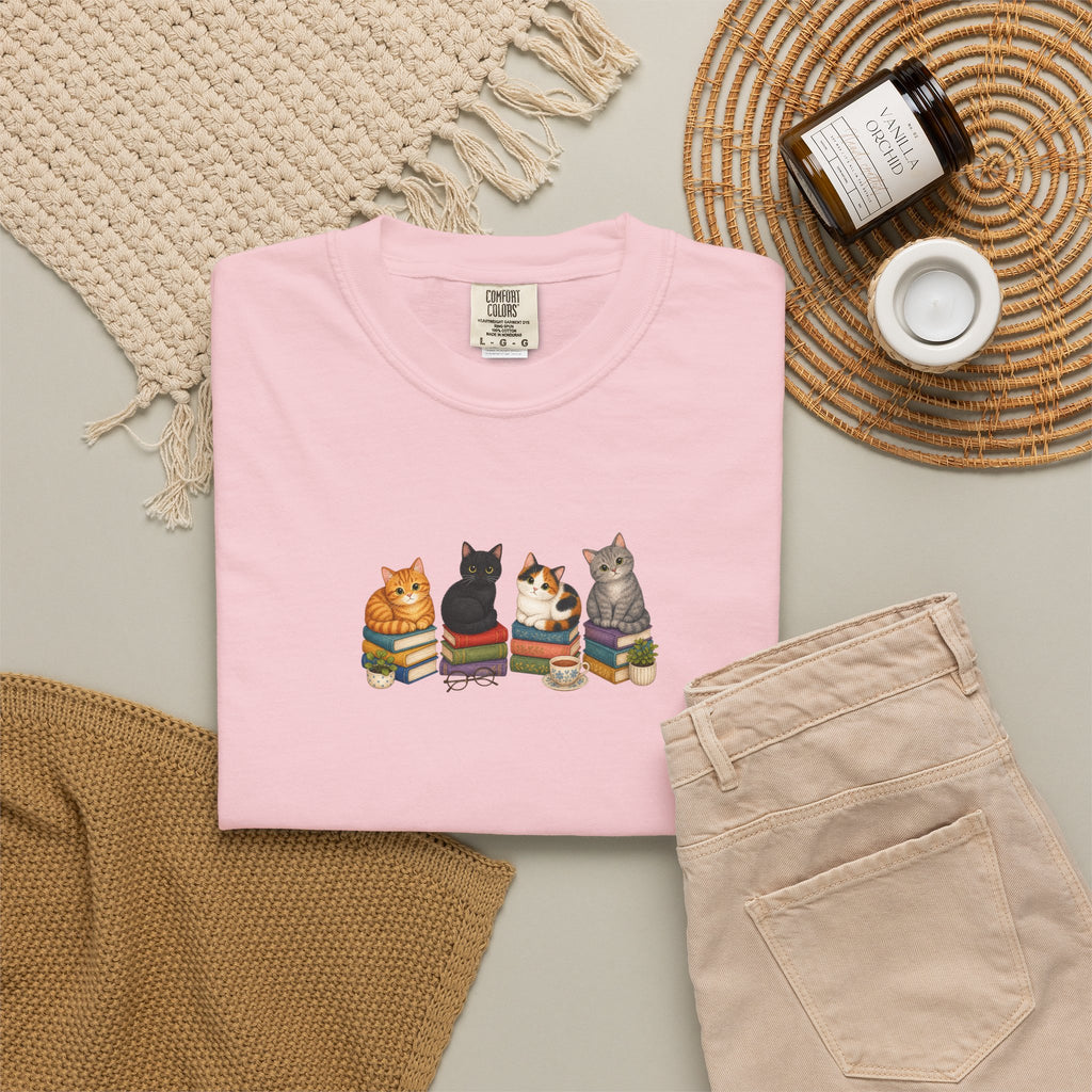Cat Knit Crew T-Shirt — Cozy Cats Sitting Together Graphic Tee