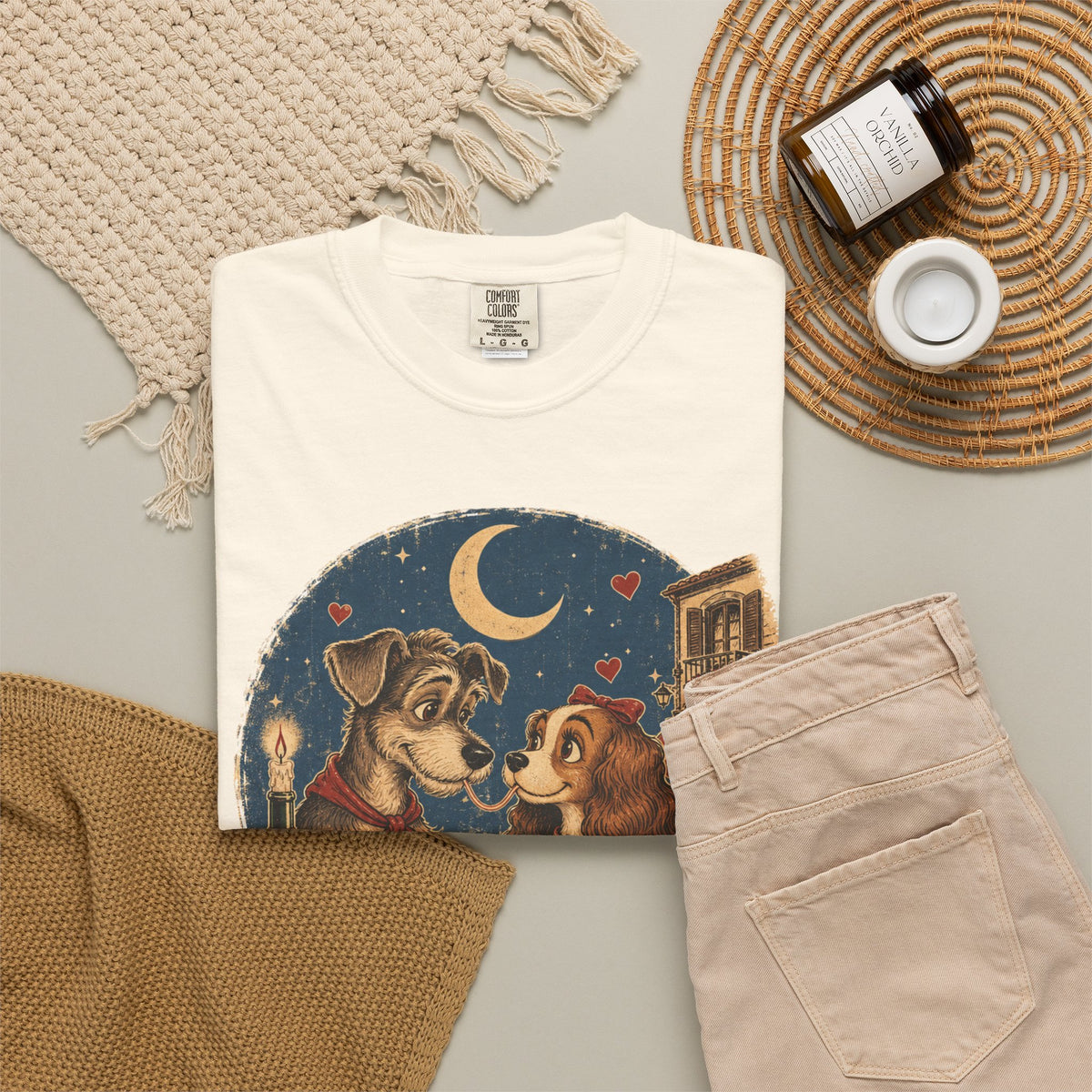 T-Shirt — "Love at First Bite" Vintage Pizza Date Dogs Tee