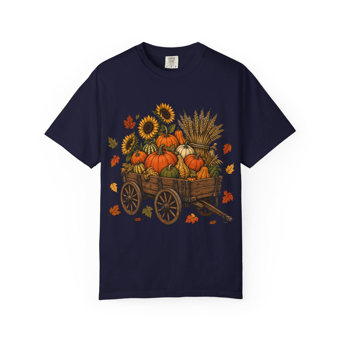 Autumn Harvest Wagon T-Shirt — Pumpkin & Sunflower Fall Tee