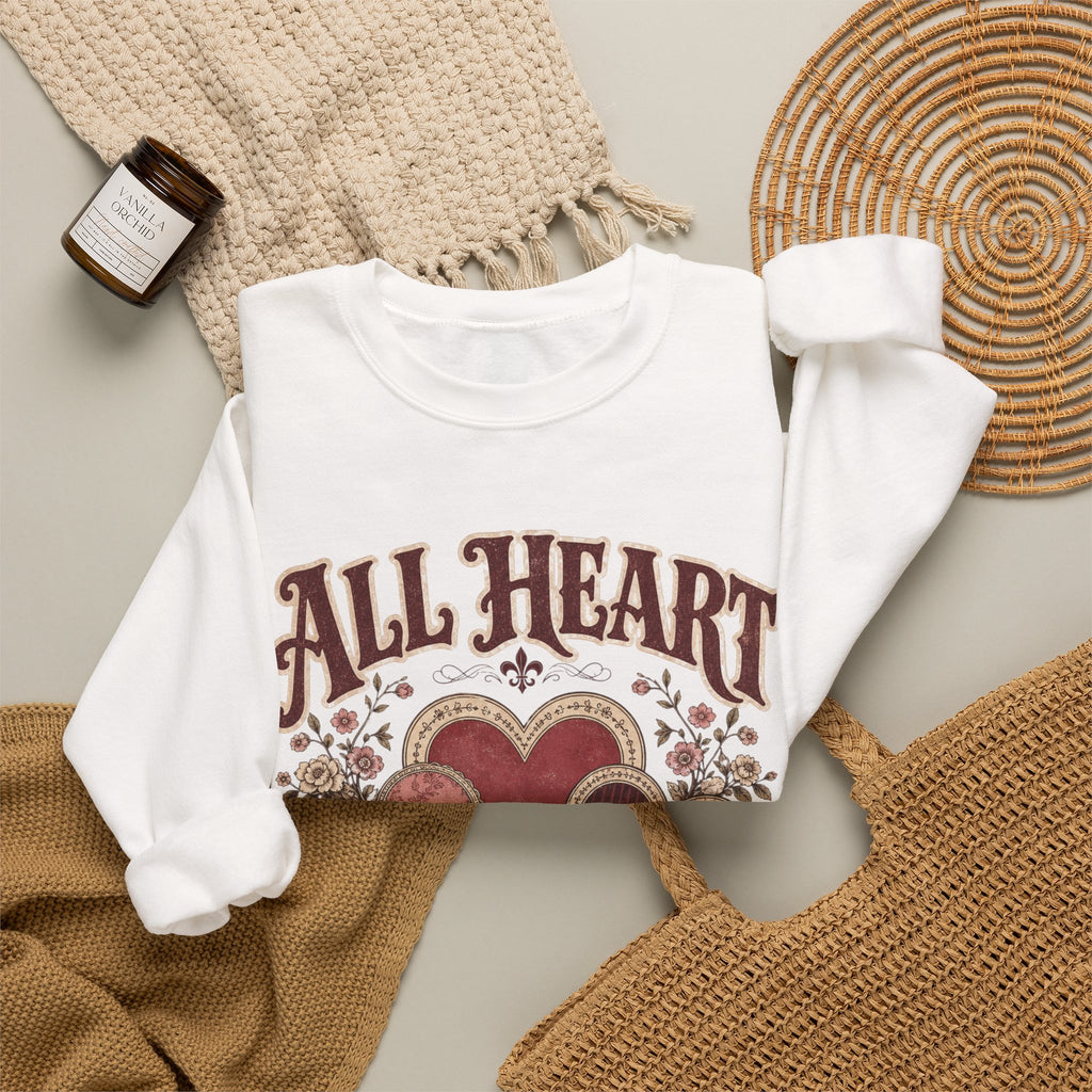 Vintage-Sweatshirt mit Rundhalsausschnitt zum Valentinstag – „All Heart“ romantisches Motiv