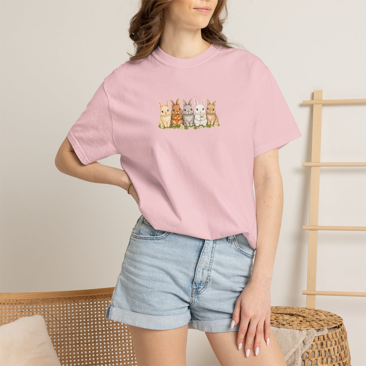 Bunny Row T‑Shirt — Cute Watercolor Rabbits Graphic Tee