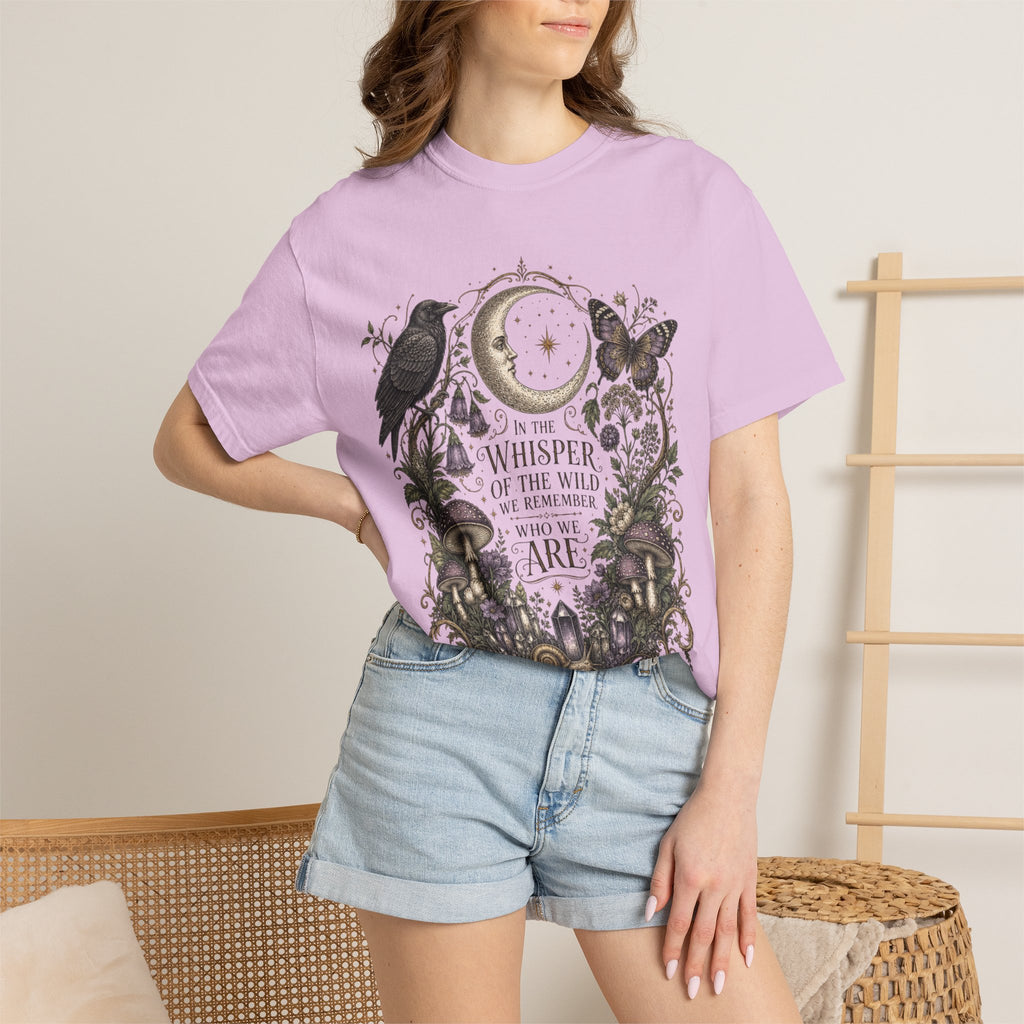 Whisper of the Wild T-Shirt — Moon, Raven & Mushroom Nature Graphic