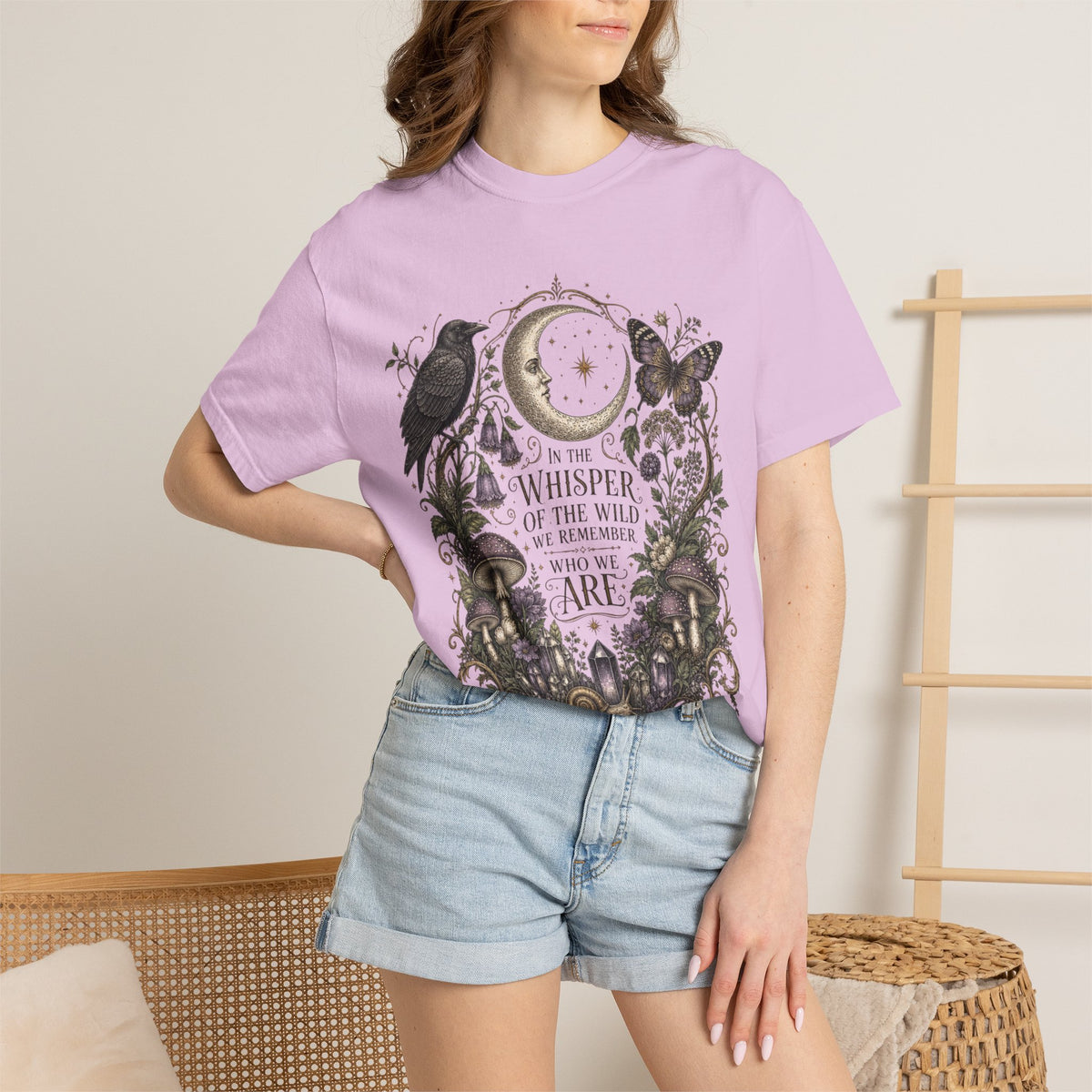 Whisper of the Wild T-Shirt — Moon, Raven & Mushroom Nature Graphic