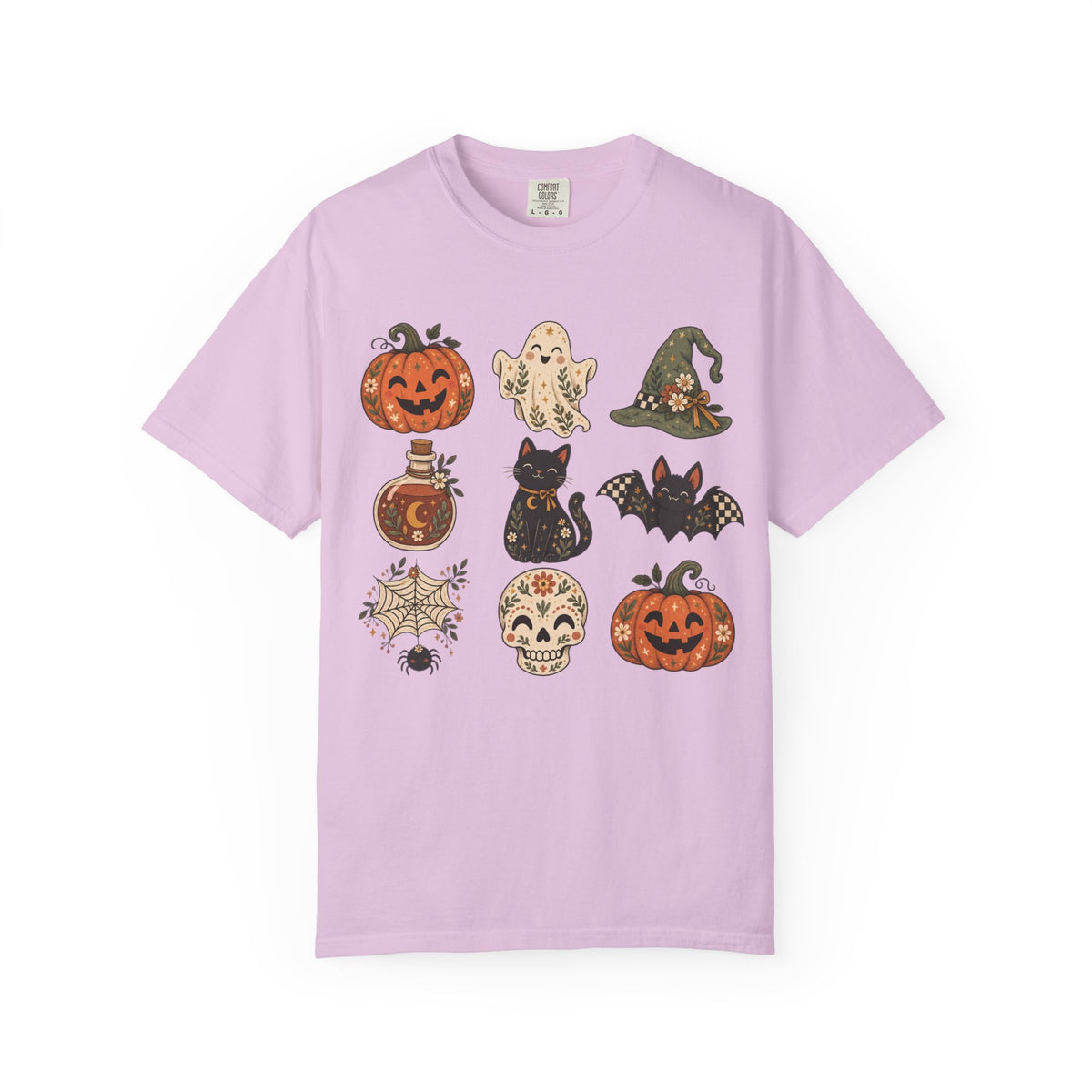 Halloween Icons T-Shirt — Cute Retro Pumpkins, Ghost, Cat & Skull Tee
